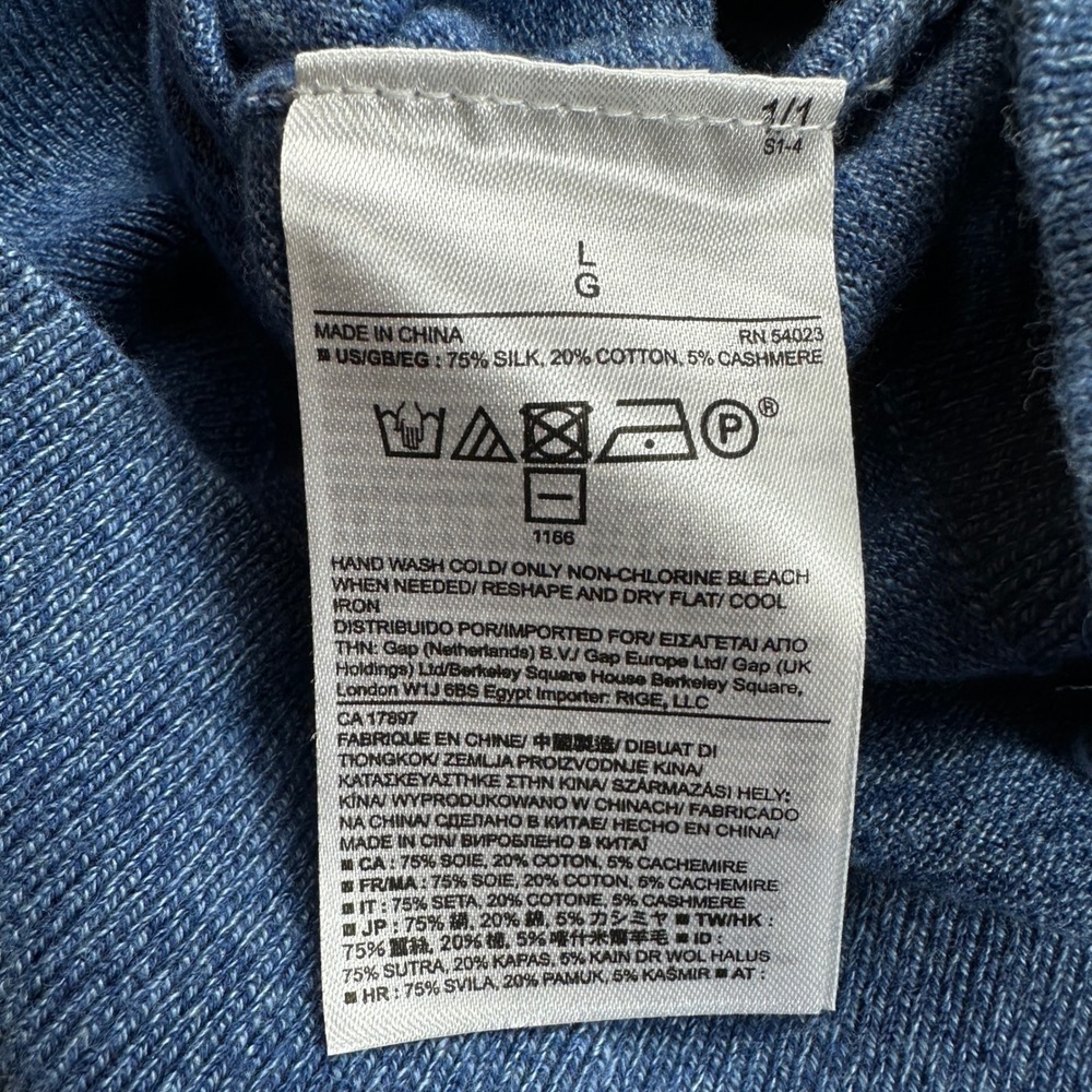 Banana Republic Luxury Blend Silk Cotton Cashmere V-Neck Sweater Blue Mens Large - Picture 7 of 8